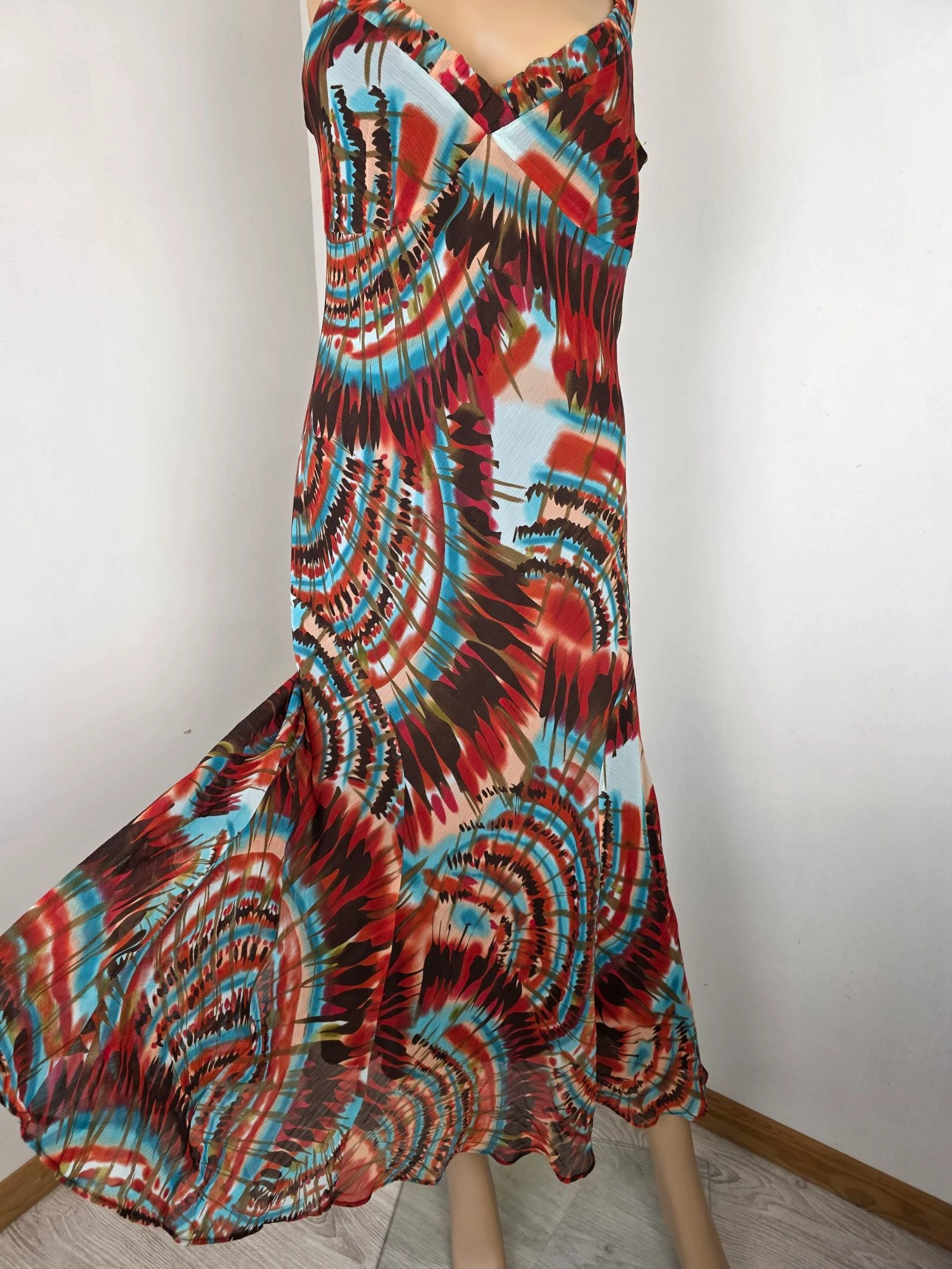 Lange vloeiende jurk met psychedelisch motief / tie-dye Y2K vintage bohemien trend maat 40/42 – photo 11